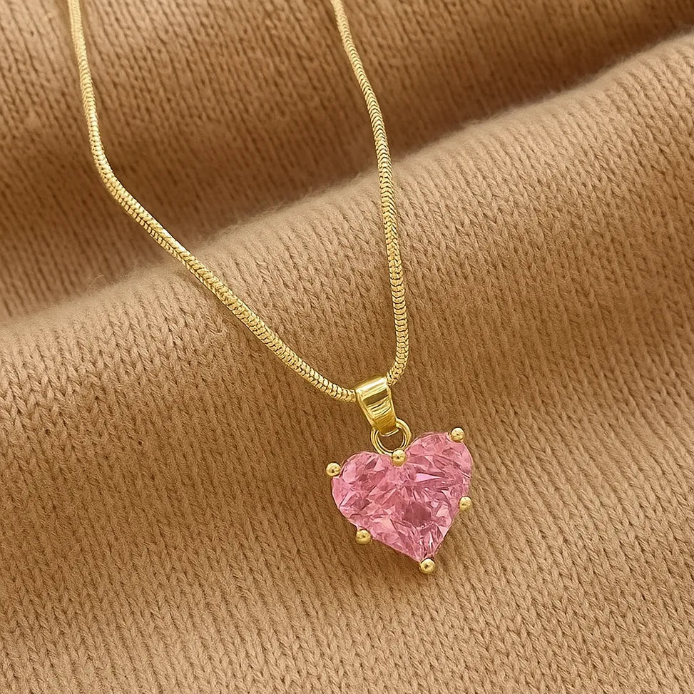 American diamond heart pendant necklace for women gold plated stylish jewellery