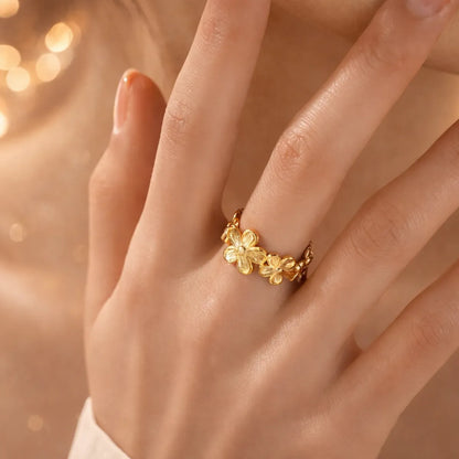 adjustable anti tarnish flower ring for women