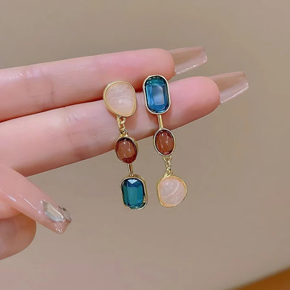 asymmetrical gemstone drop earrings for women