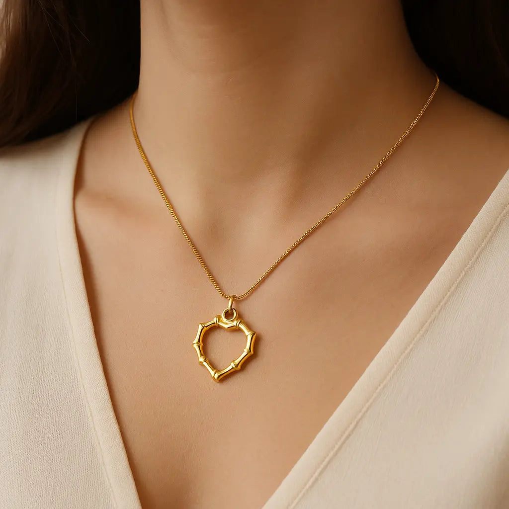 bamboo heart pendant necklace for women