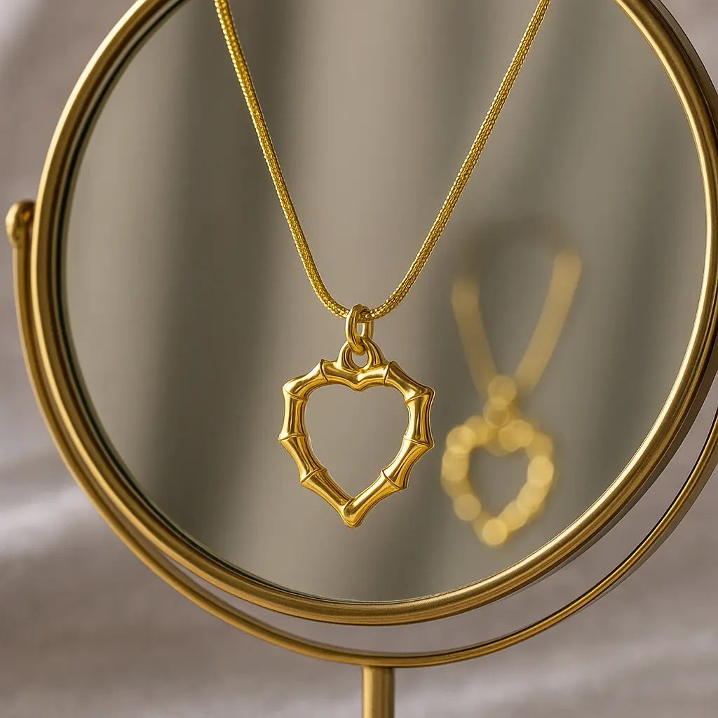bamboo heart pendant necklace for women