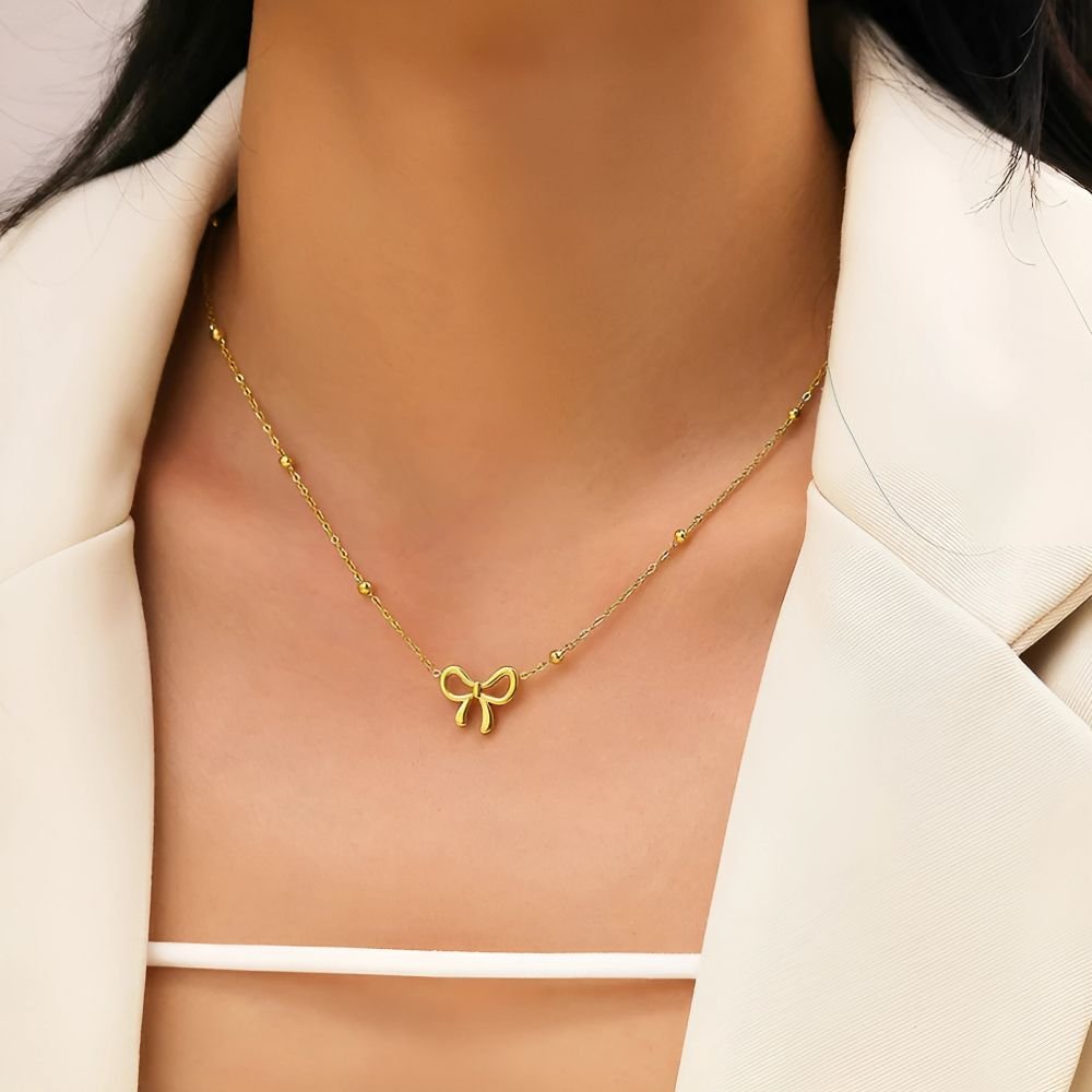 beads chain bow necklace for women