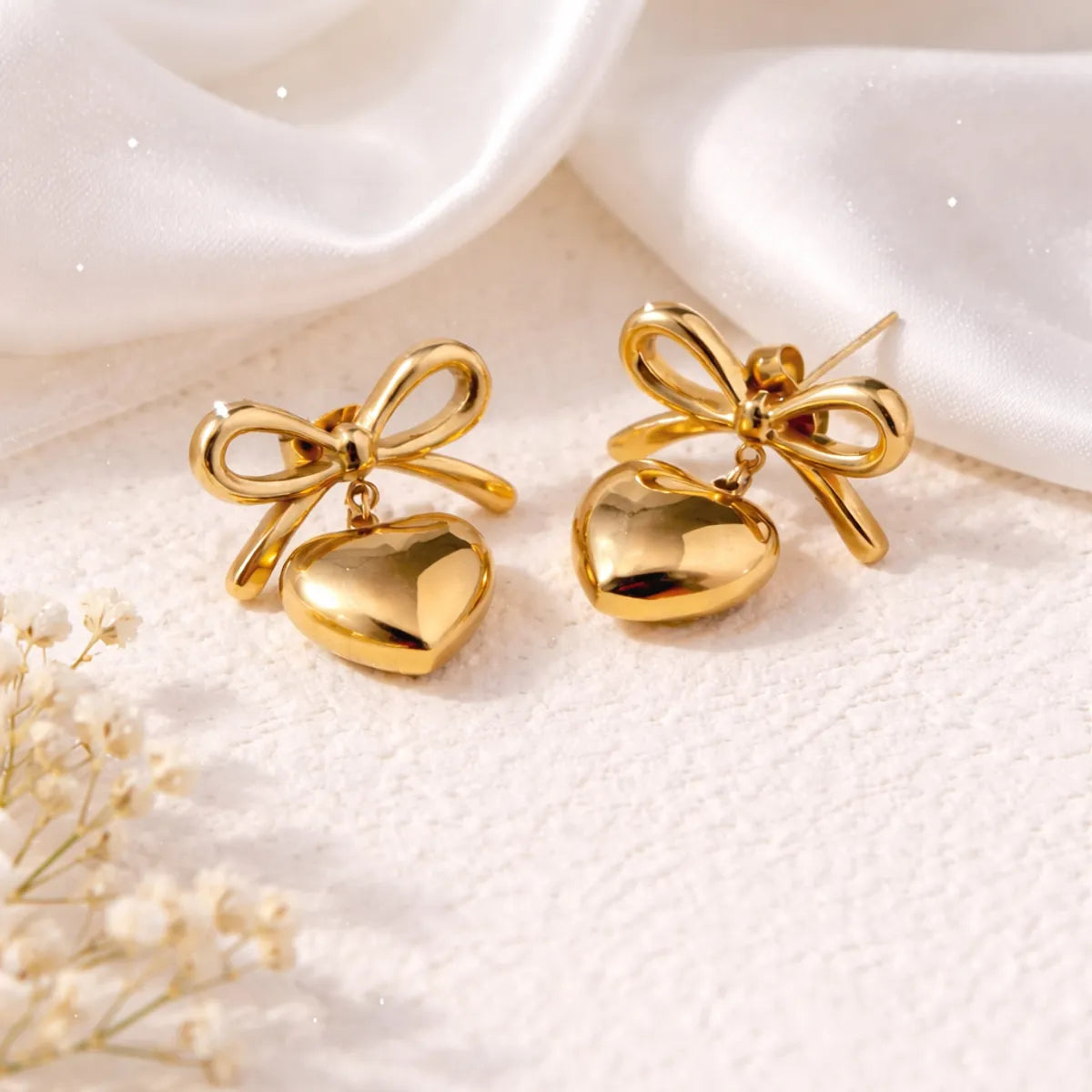 bow heart earrings for women