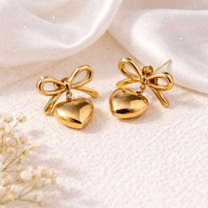 bow heart earrings for women