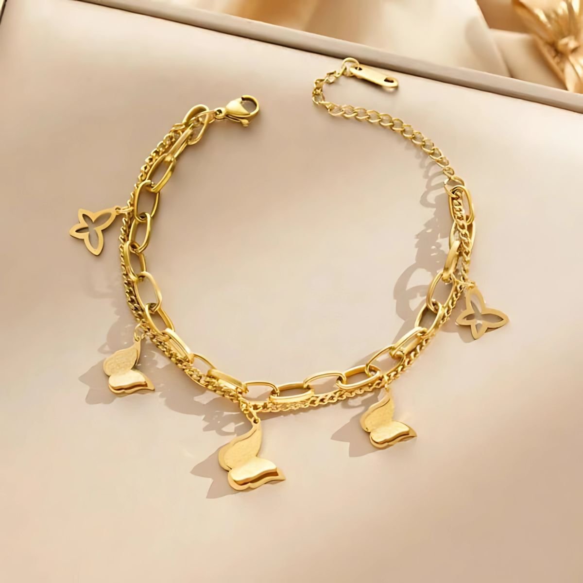butterfly charm dual layer bracelet for women