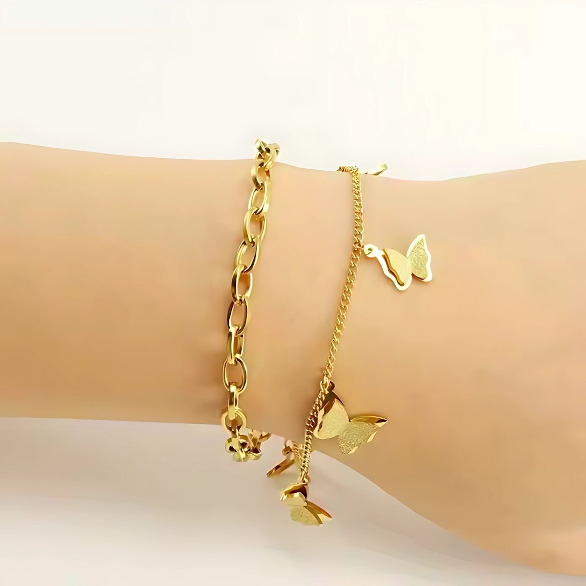 butterfly charm dual layer bracelet for women