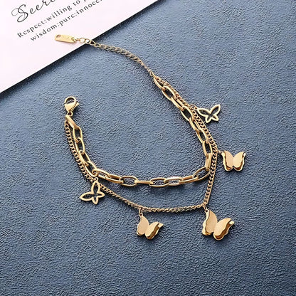 Butterfly Charm Dual Layer Chain Bracelet