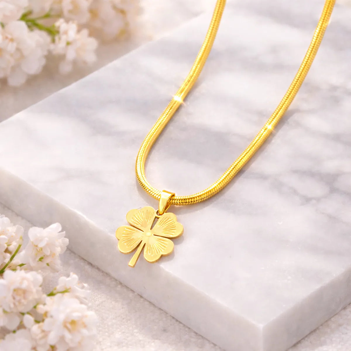 clover charm necklace for women with stainless steel pendant
