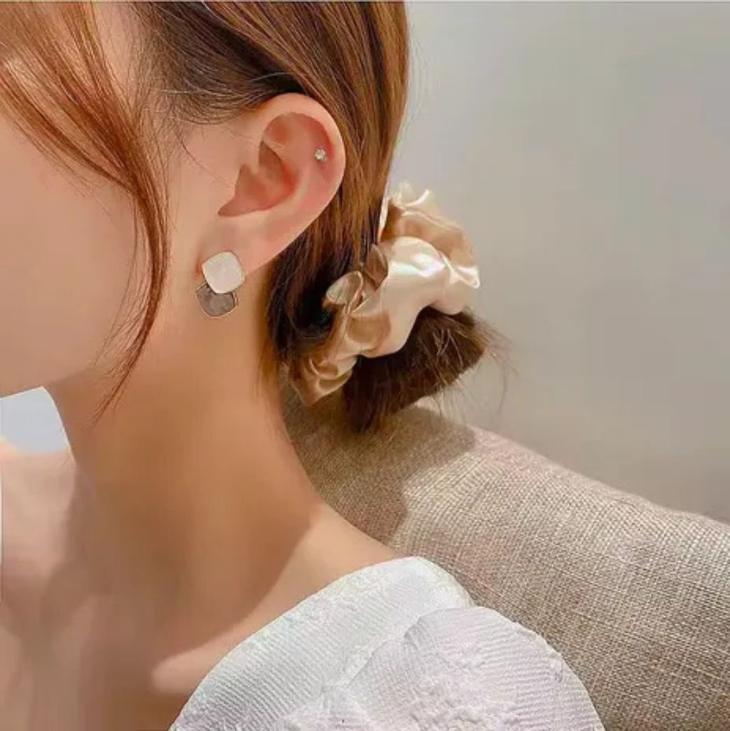 coffee dual tone enamel geometric earrings for women modern minimal design