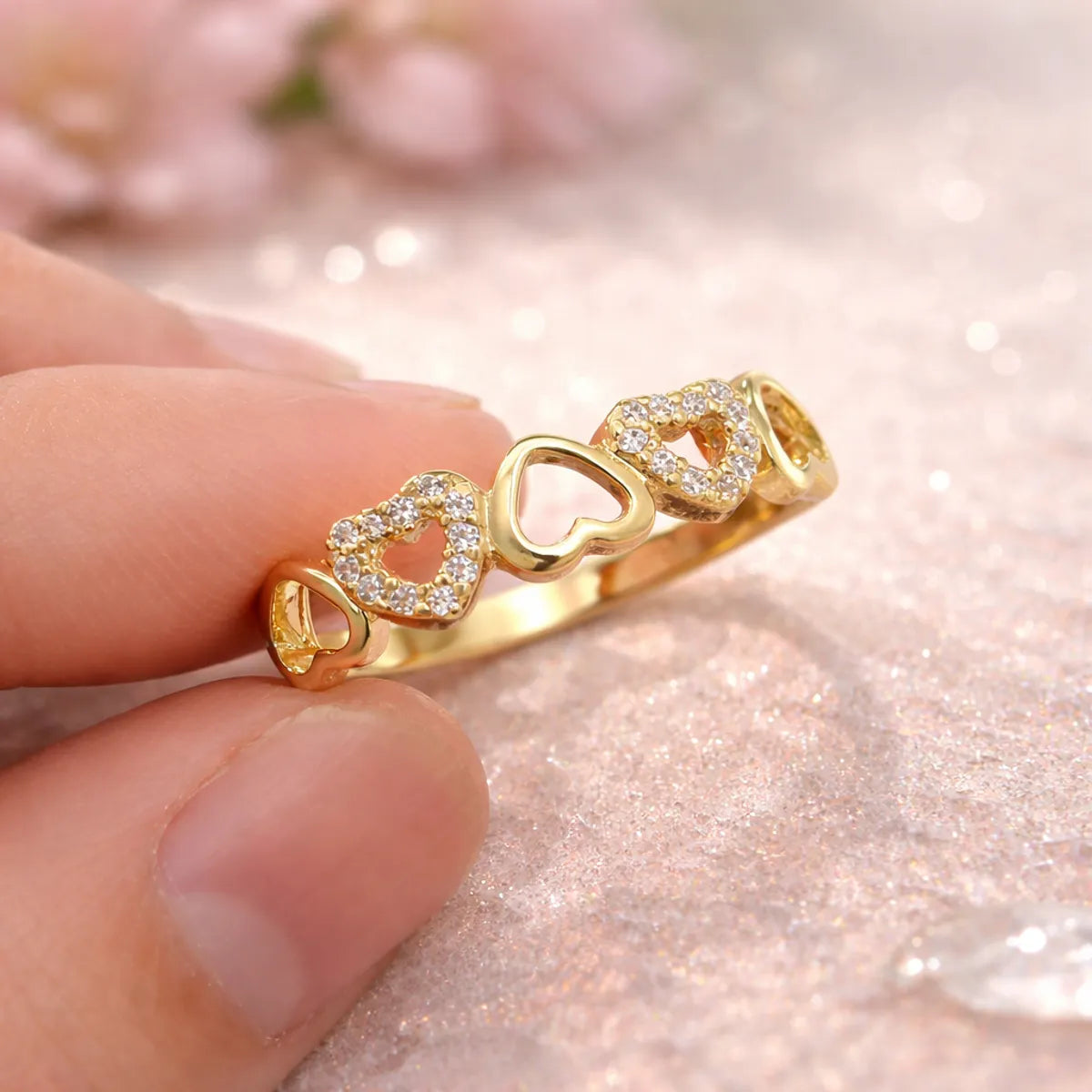 crystal heart love band for women elegant statement ring