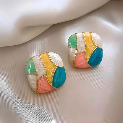 enamel candy color square stud earrings
