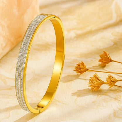 Gold plated stainless steel crystal bangles for women anti tarnish stylish jewellery