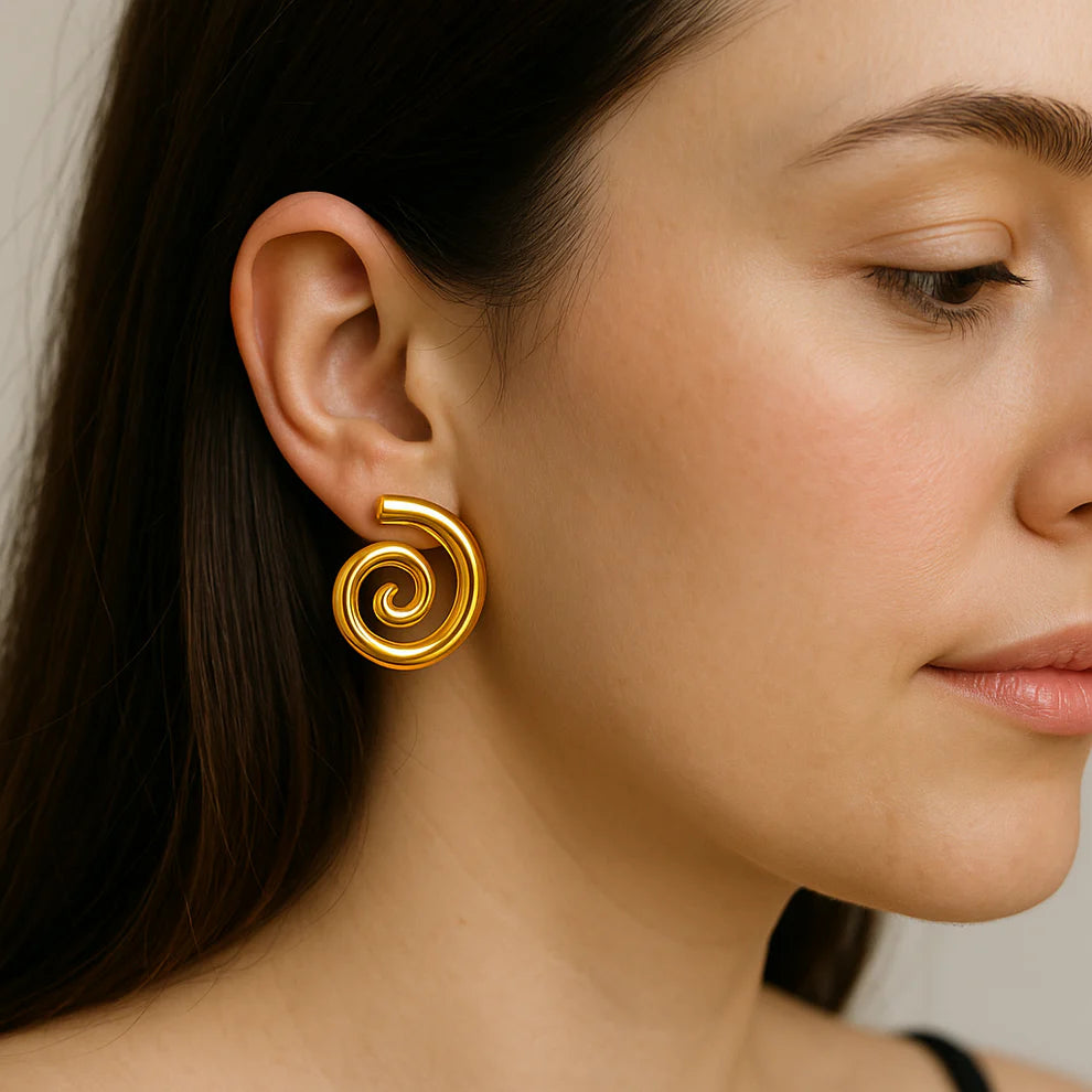 Gold spiral earrings stylish anti tarnish jewellery