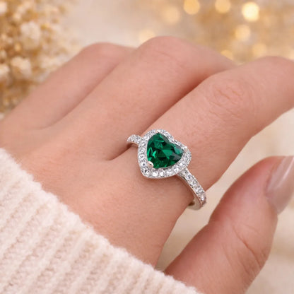 green emerald heart crystal ring