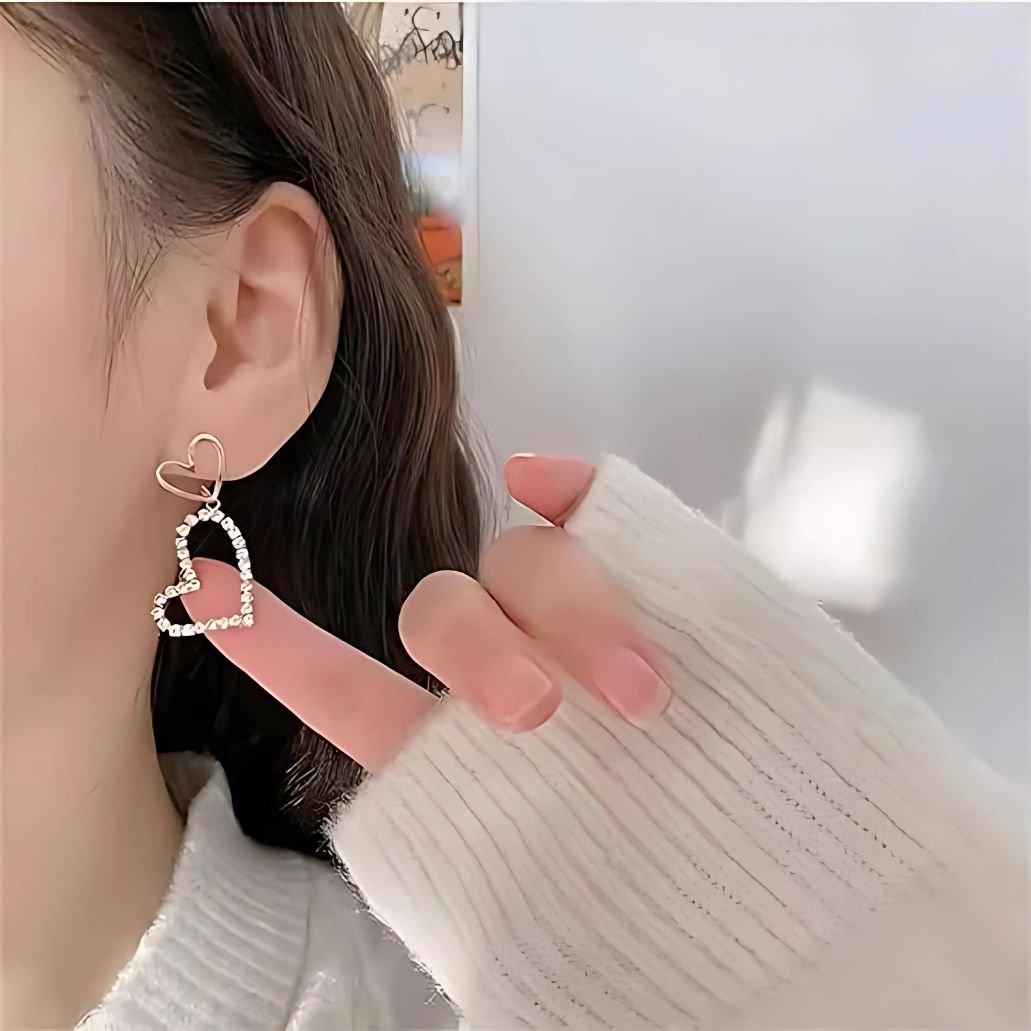 trendy heart drop earrings with stones