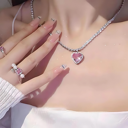 pink heart stone choker necklace for women