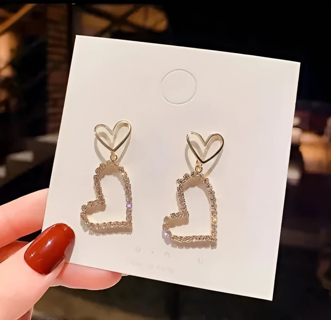 korean heart dangle crystal earrings for women