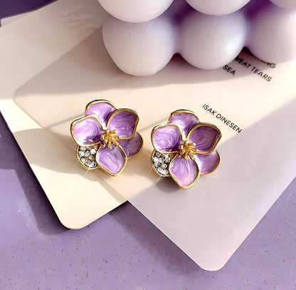 lavender enamel flower stud earrings