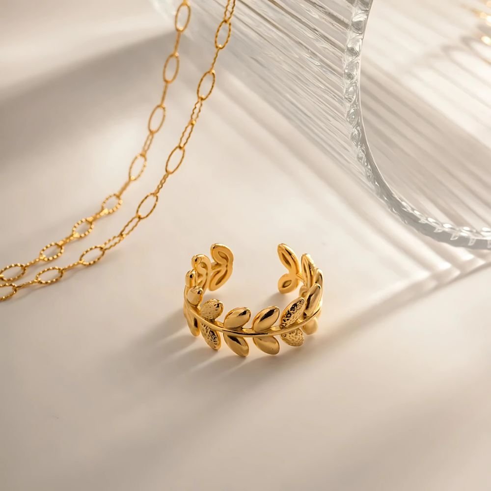 adjustable leaf design ring for women