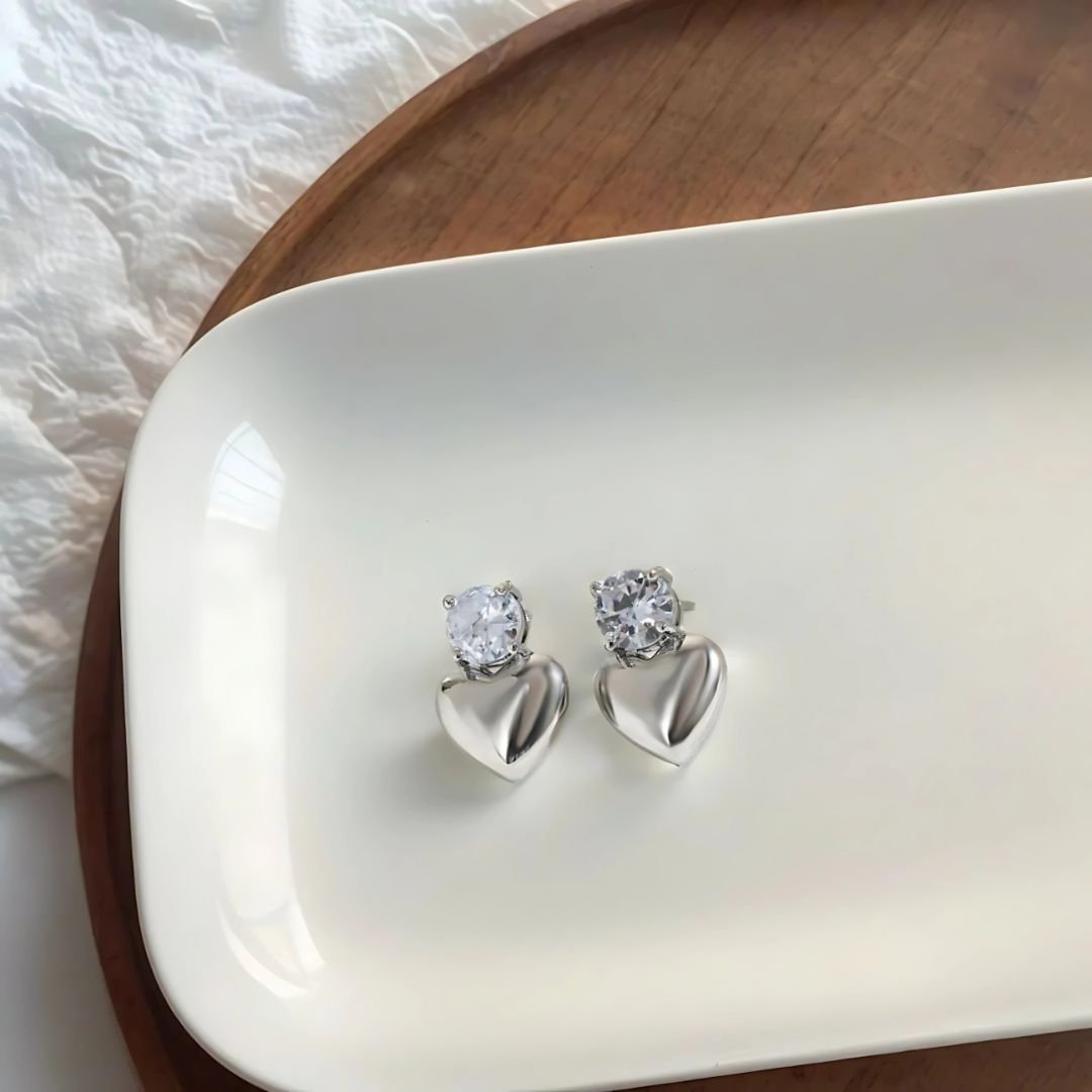little heart rhinestone stud earrings for women