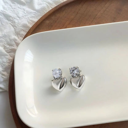 little heart rhinestone stud earrings for women