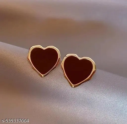 maroon heart stud earrings for women
