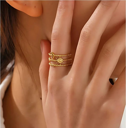 moon star sun layered ring for women