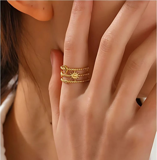 moon star sun layered ring for women