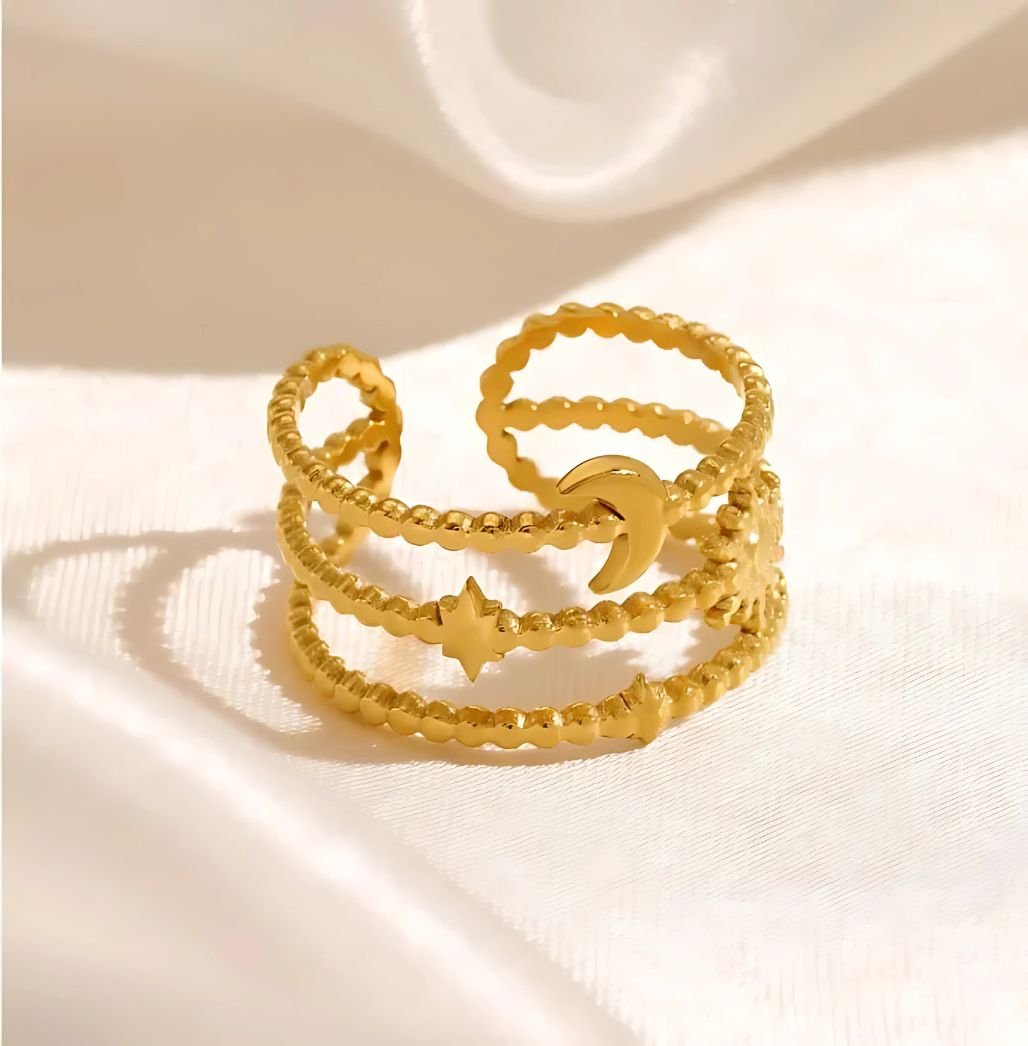 moon star sun layered ring for women
