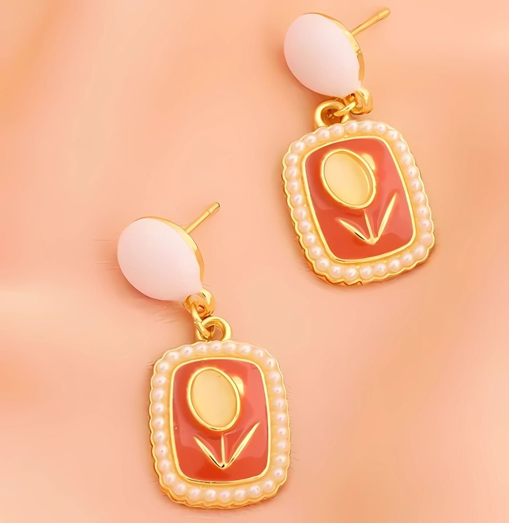 orange tulip opal drop earrings for women