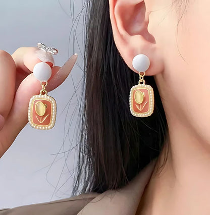 orange tulip opal drop earrings