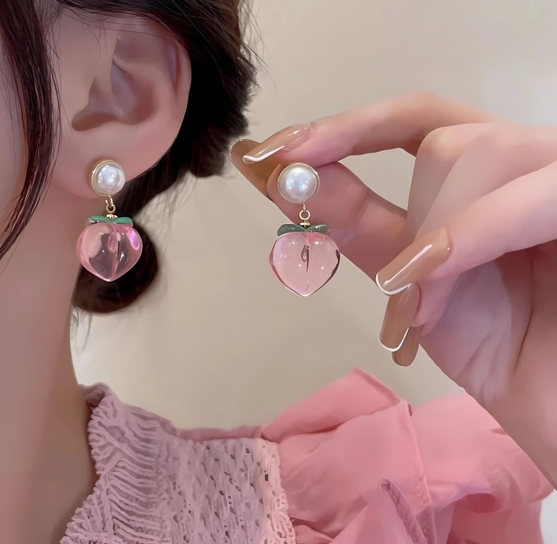 peach fruit drop earrings for women 