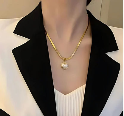 pearl heart snake chain necklace for women