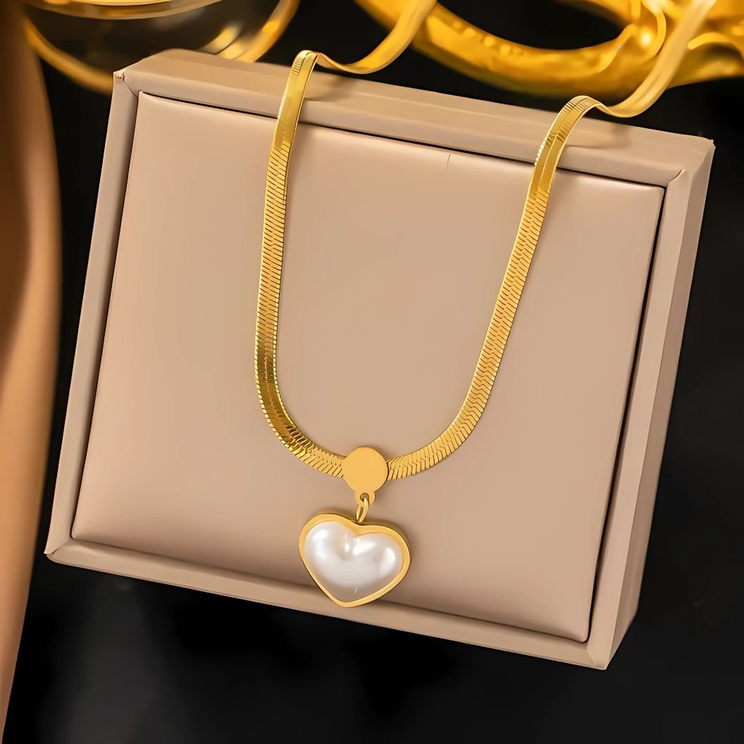 pearl heart snake chain necklace for women