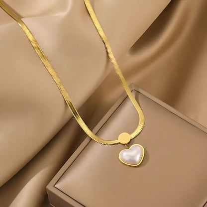 pearl heart snake chain necklace for women