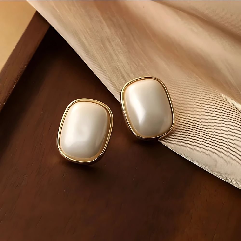 pearl geometric rectangle stud earrings for women