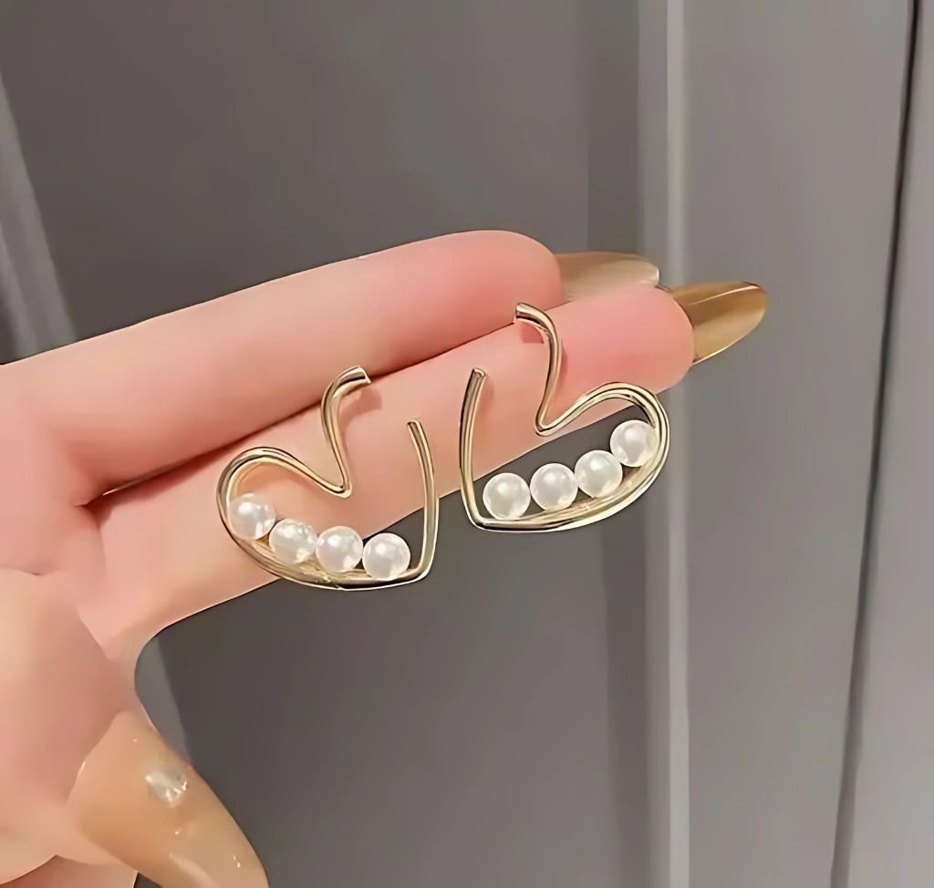 pearl heart stud earrings for women