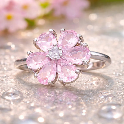 blossom crystal floral ring for women statement flower ring