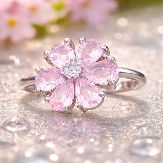 blossom crystal floral ring for women statement flower ring