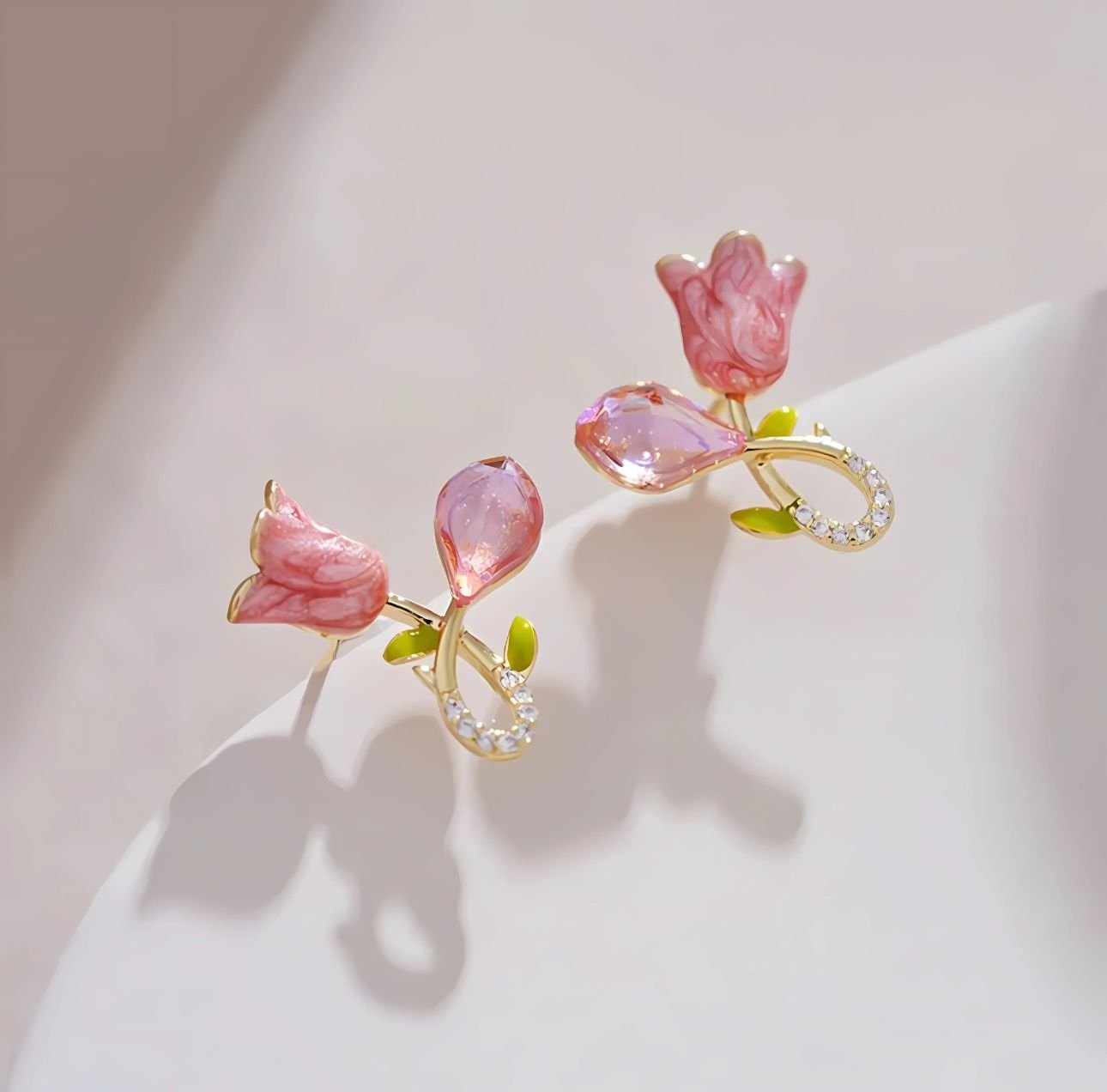 pink tulip crystal earrings