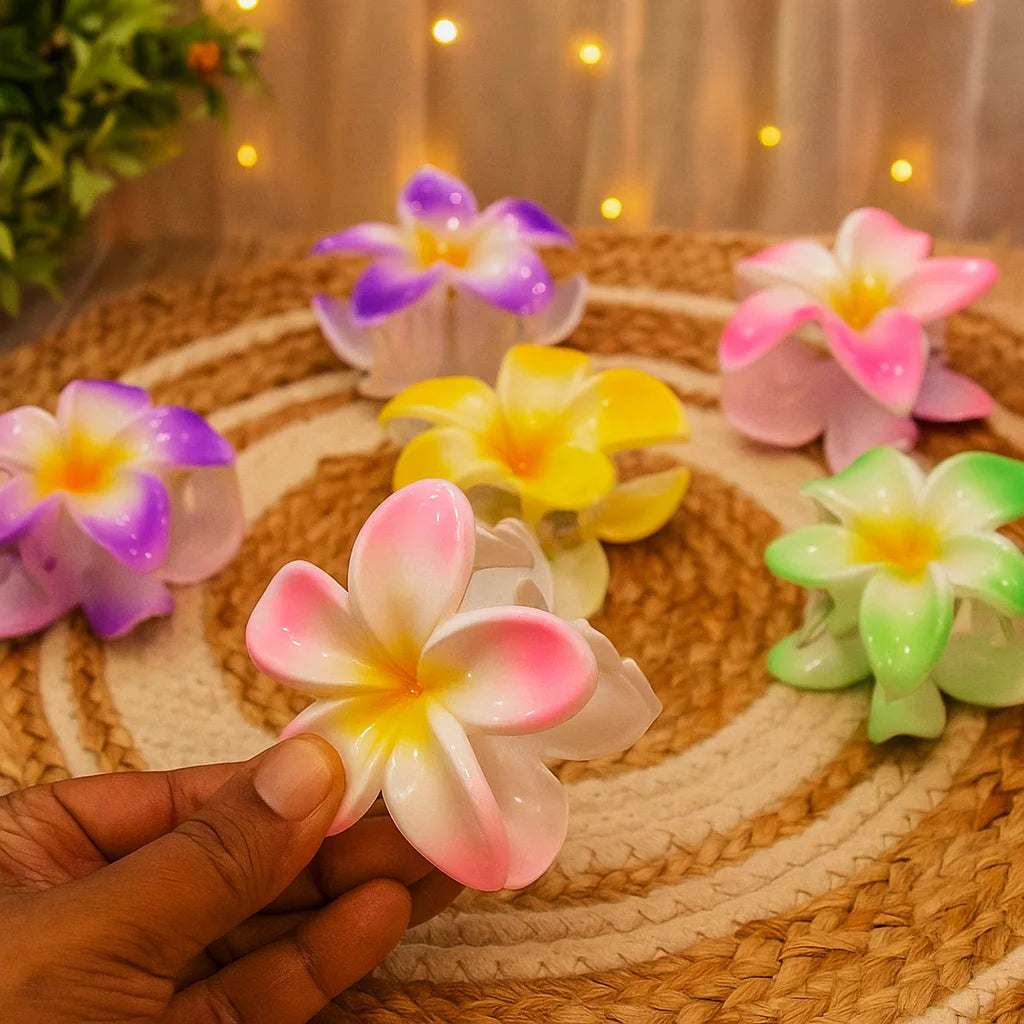 plumeria flower hair claw clips set of 4 for women strong hold multicolor accessories