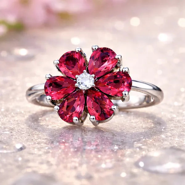 blossom crystal floral ring for women statement flower ring