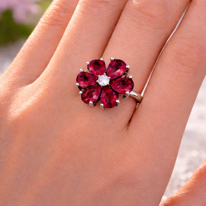 blossom crystal floral ring for women statement flower ring