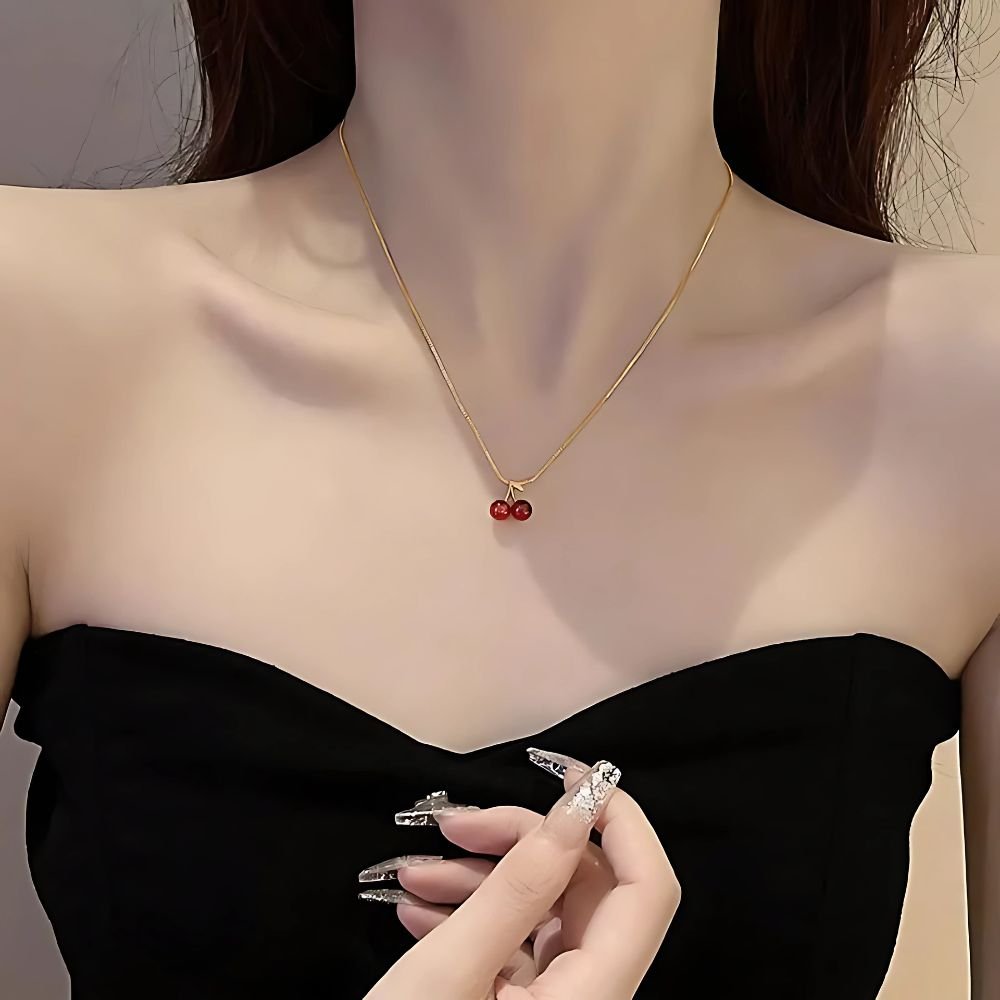 red cherry pendant necklace for women