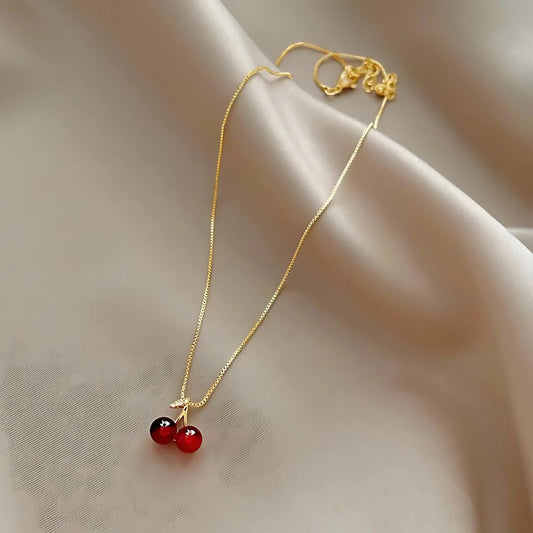 red cherry pendant necklace for women