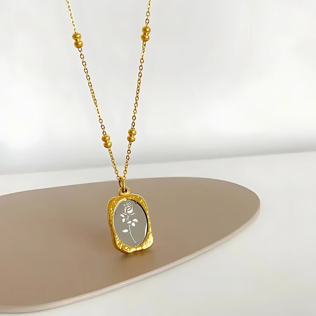 rose beads mirror pendant necklace for women