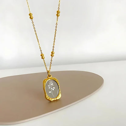 rose beads mirror pendant necklace for women