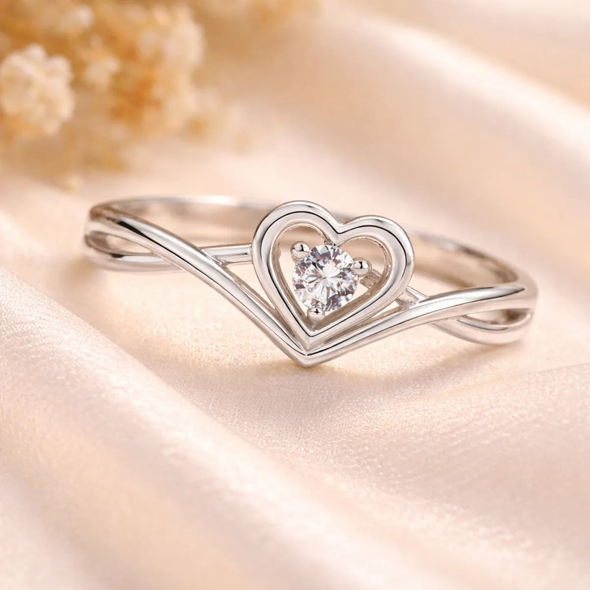 silver heart crystal ring for women adjustable fashion ring