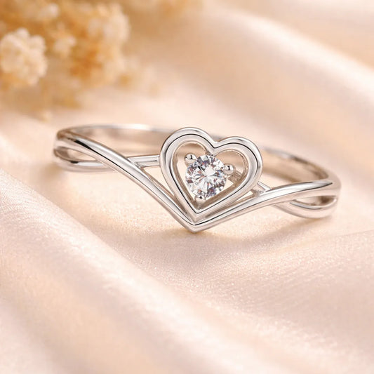 silver heart crystal ring for women adjustable fashion ring