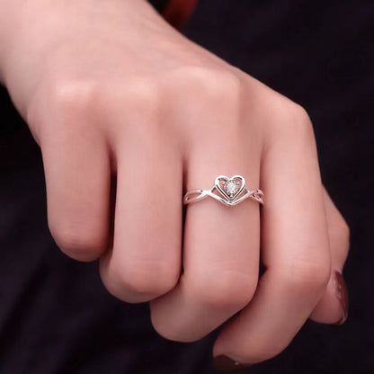 silver heart crystal ring for women adjustable fashion ring